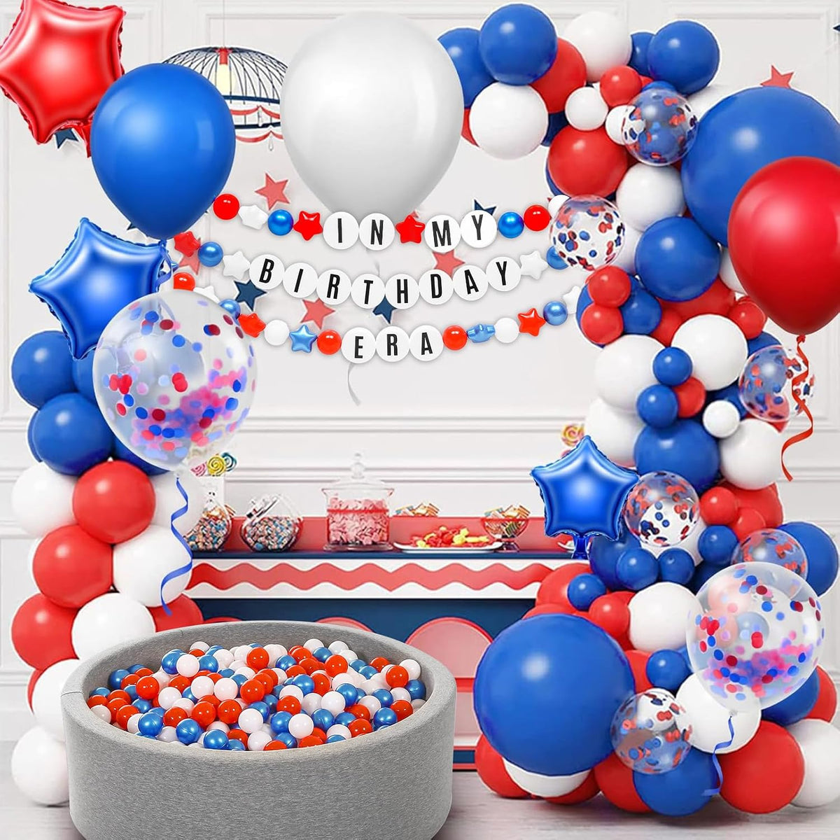 Star Ball Pit Balls for Toddlers, Ball Pool Play Tent - Pearl Blue+Red+White / 200 - image 4