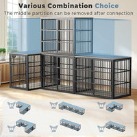 48'' XXL Dog Crate Furniture with 3 Doors, Wooden Crate End Table Heavy Duty Indoor Combination Cage for Medium to Large Dogs, Multiple Units Can be Combined, Grey