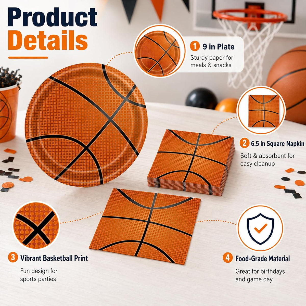 40 Pcs Basketball Plates and Napkins Set - Basketball - image 4