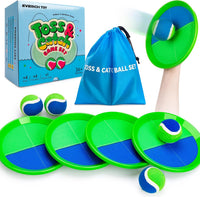 EVERICH TOY Toss and Catch Ball Game Set - Blue Green / 4 Paddles 4 Balls