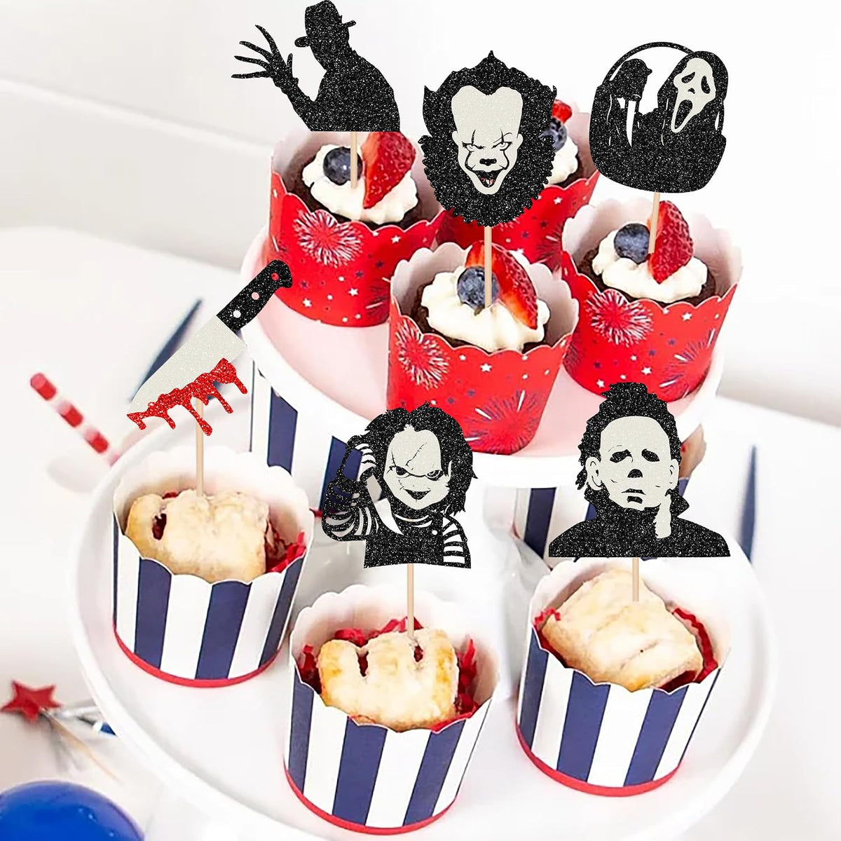 Rsstarxi 24 Have a Killer Birthday glitter horror cupcake toppers - view 39