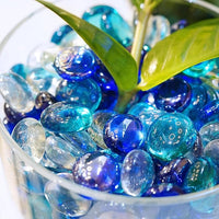 2LB Blue Mix Flat Glass Marbles for Vases, Mancala Stones Gemstone Beads Vase Filler Decorative Glass Pebbles for Fish Tank, DIY Crafts, Aquarium Decor Rocks