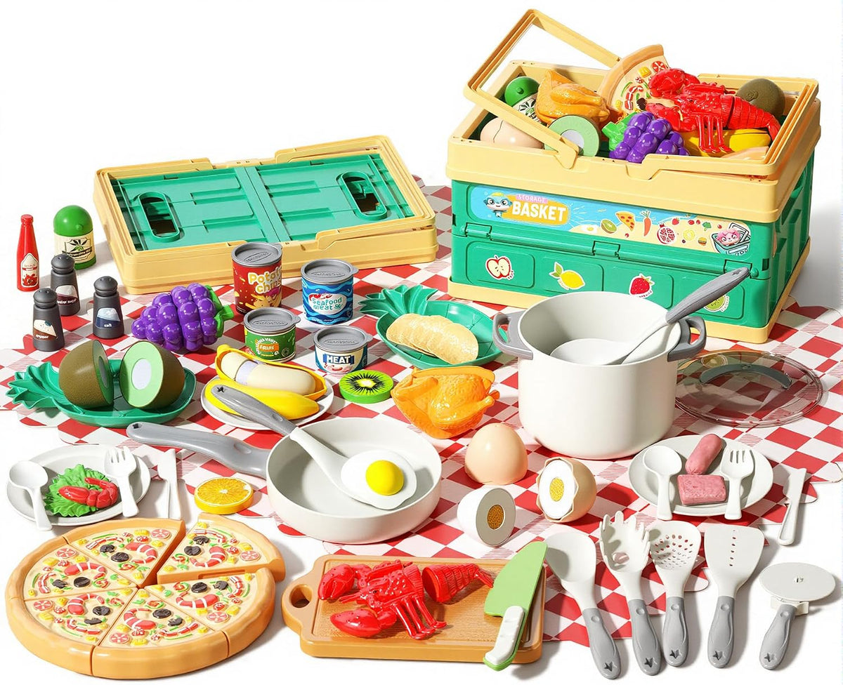 130Pcs Kitchen Playset, Toddler Pretend Cooking Play Pots, Pans - White / 80 Pcs