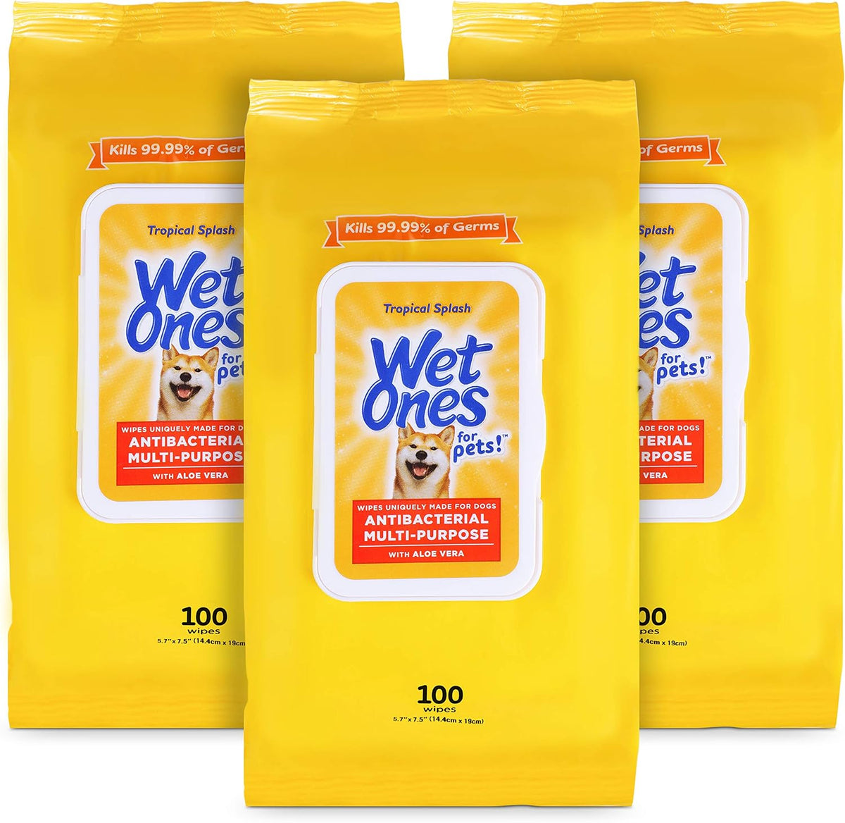 Wet Ones for Pets Antibacterial Dog Wipes - Tropical Splash / 100 Count (Pack of 3)