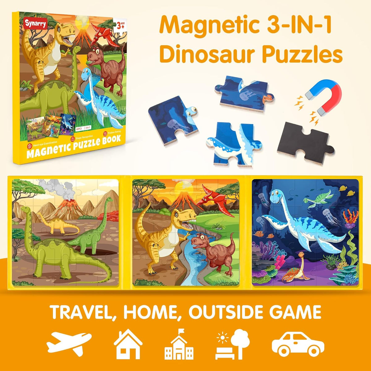 SYNARRY Unicorn Mermaid Princess Magnetic Puzzles for Child 3-5 - Dinosaur - image 2