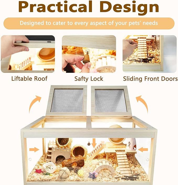 Prolee Hamster Cage Chewproof, Mice and Rat Habitat with Transparent Sides, Hamster Cage with Openable Mesh Top, Solid Built with Lock Design and Leg Stand, 32" Wide