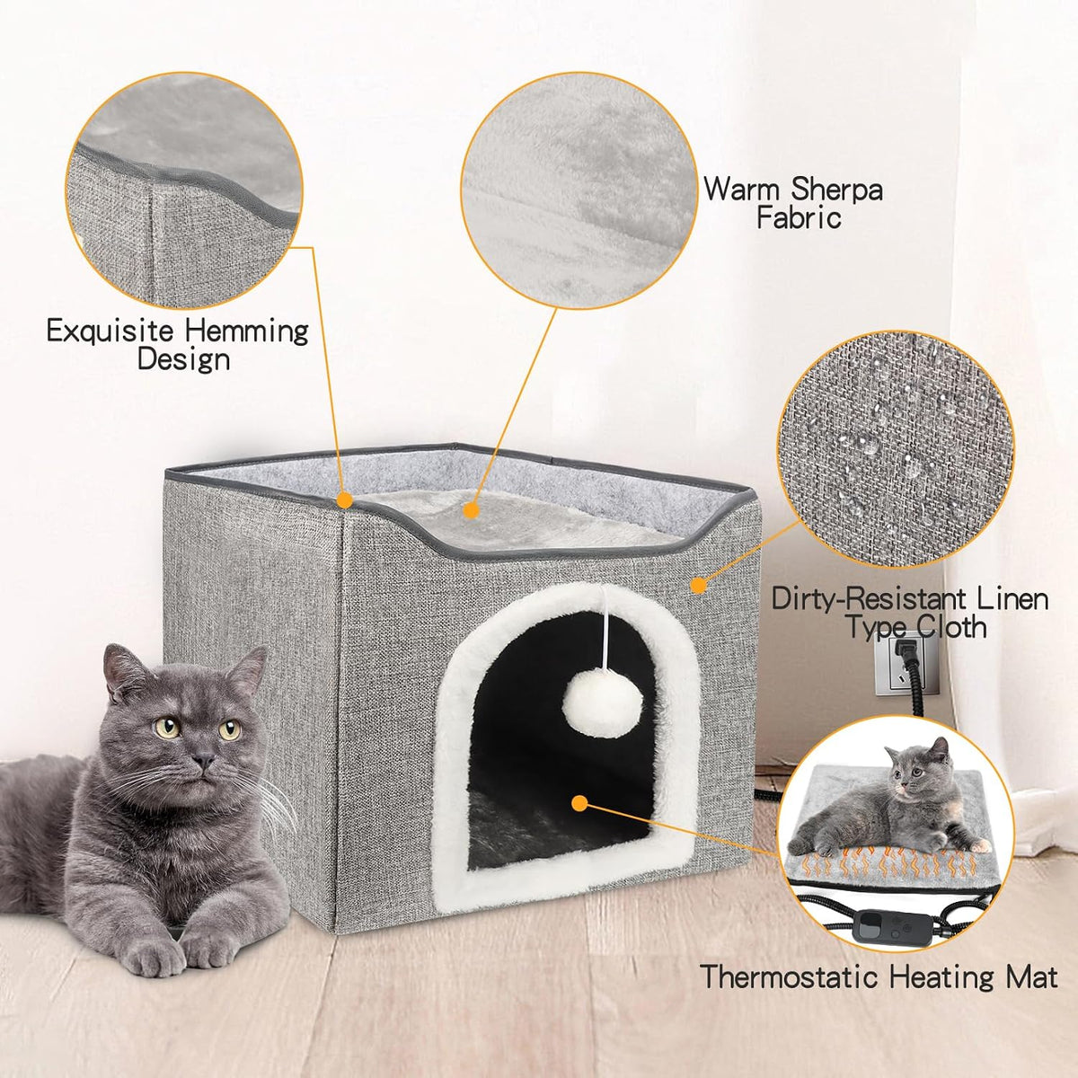 Heated Cat Bed for Indoor Cats - Gray - image 4