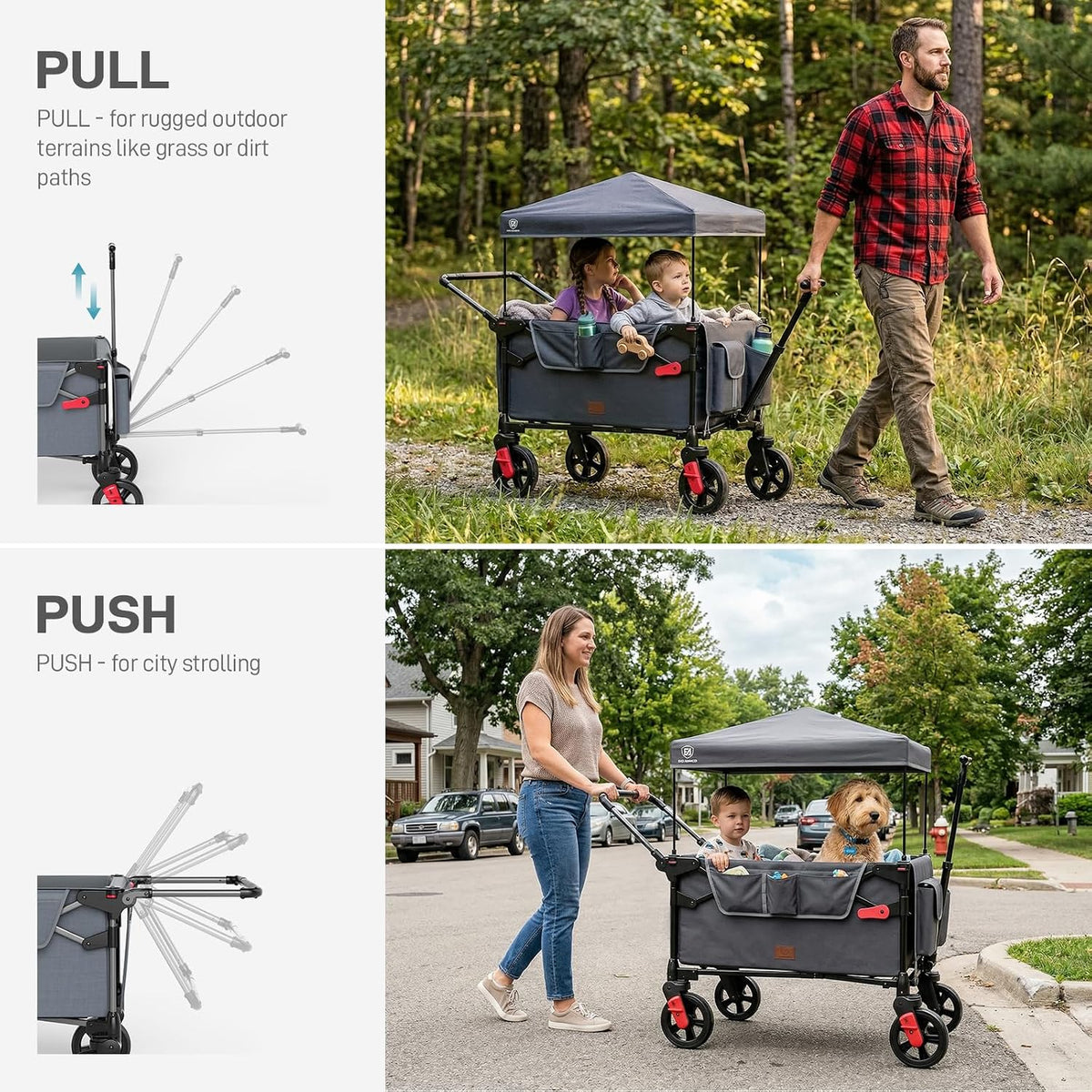 EVER ADVANCED Wagon Stroller for 2 Kids - Dark Grey / Folded Size: 27.5" x 9" x 16" - image 4