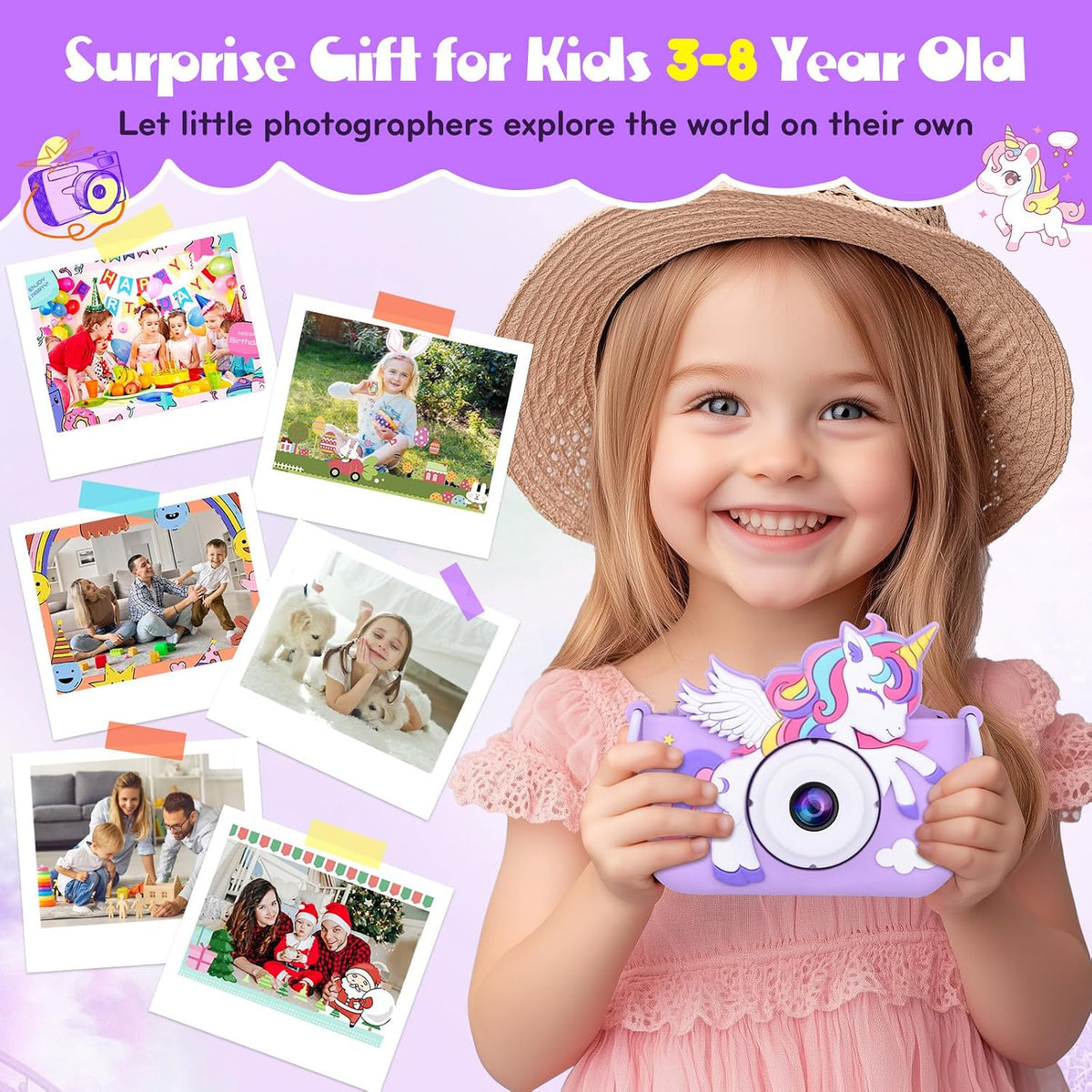 Alotwan unicorn kids camera with silicone case, 2.4-inch screen and lanyard - view 12