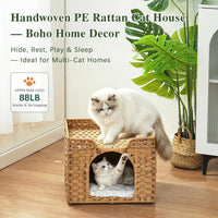 Cat Beds Indoor Kitten House, PE Rattan Cat Cave - Natural / Rectangle-M - image 2