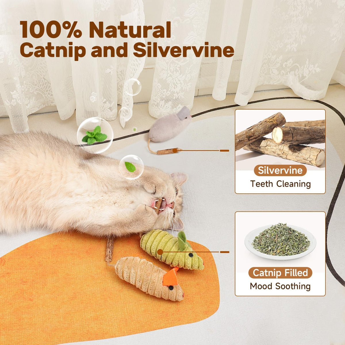 Potaroma Cat Toys: 3pcs Squeak Mice Interactive Catnip Silvervine - image 4