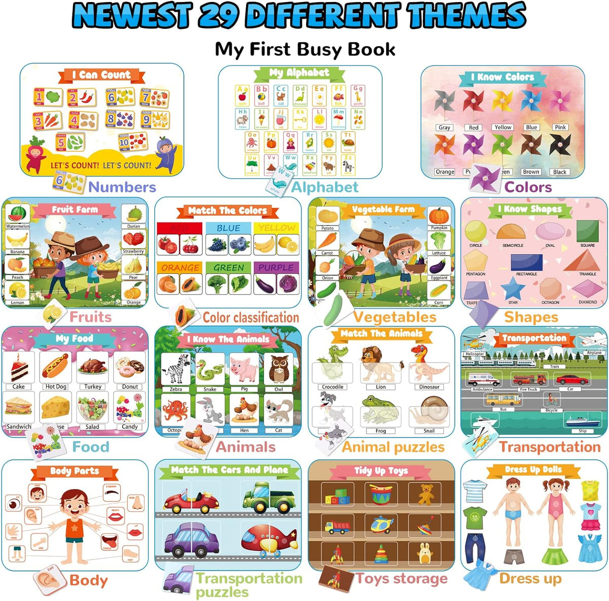 Huijing Montessori Preschool Learning Activities Busy Book - Green - image 4