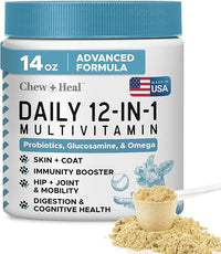 12-in-1 Multivitamin Powder for Dogs - 14 oz of Puppy and Senior Dog Vitamins and Supplements - Advanced Formula with Glucosamine, Omega 3,6,9, Vitamins, Probiotics, and More - Made in The USA