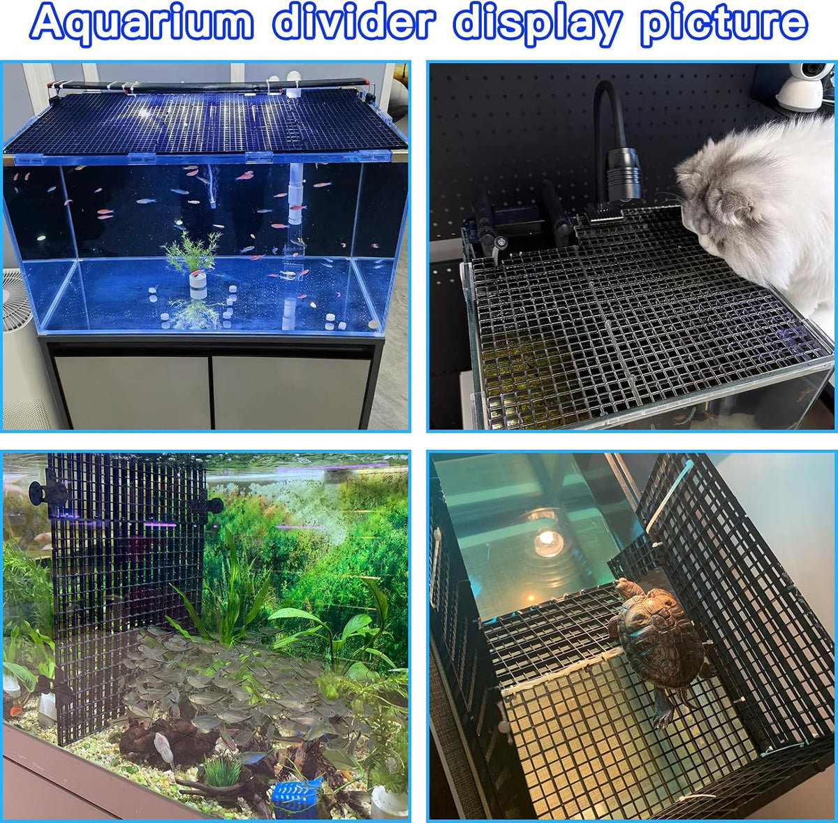 Adjustable Platic Grip Panel Aquarium Fish Tank Divider Filter Bottom - 8pcs 11.8X11.8Inch with 0.35Inch hole / Black - image 4