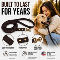 Biothane Leash, Brass, 6 ft x 5/8, Black – Essentials for Dogs - 3/4 / Brown - image 4