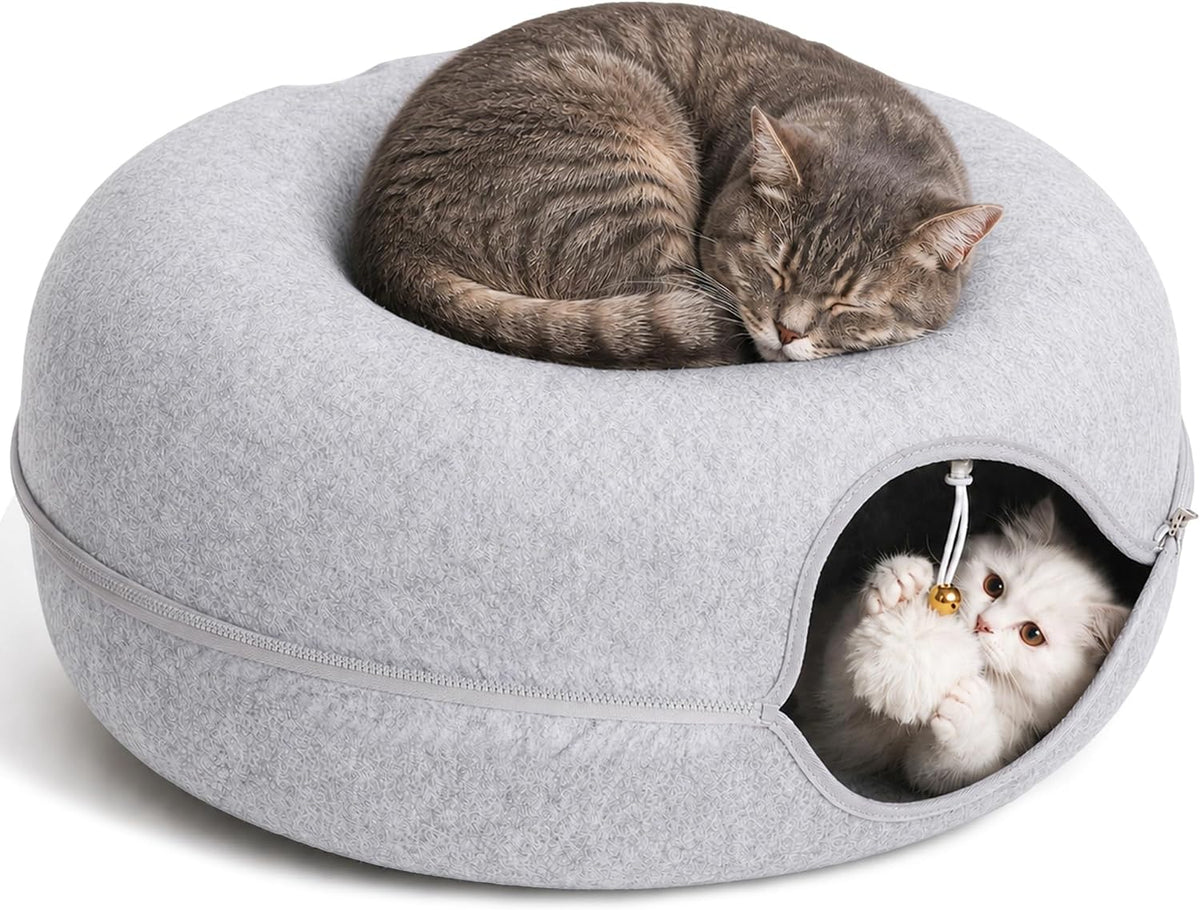 Felt Cat Tunnel for Large Indoor Cats - Light Grey