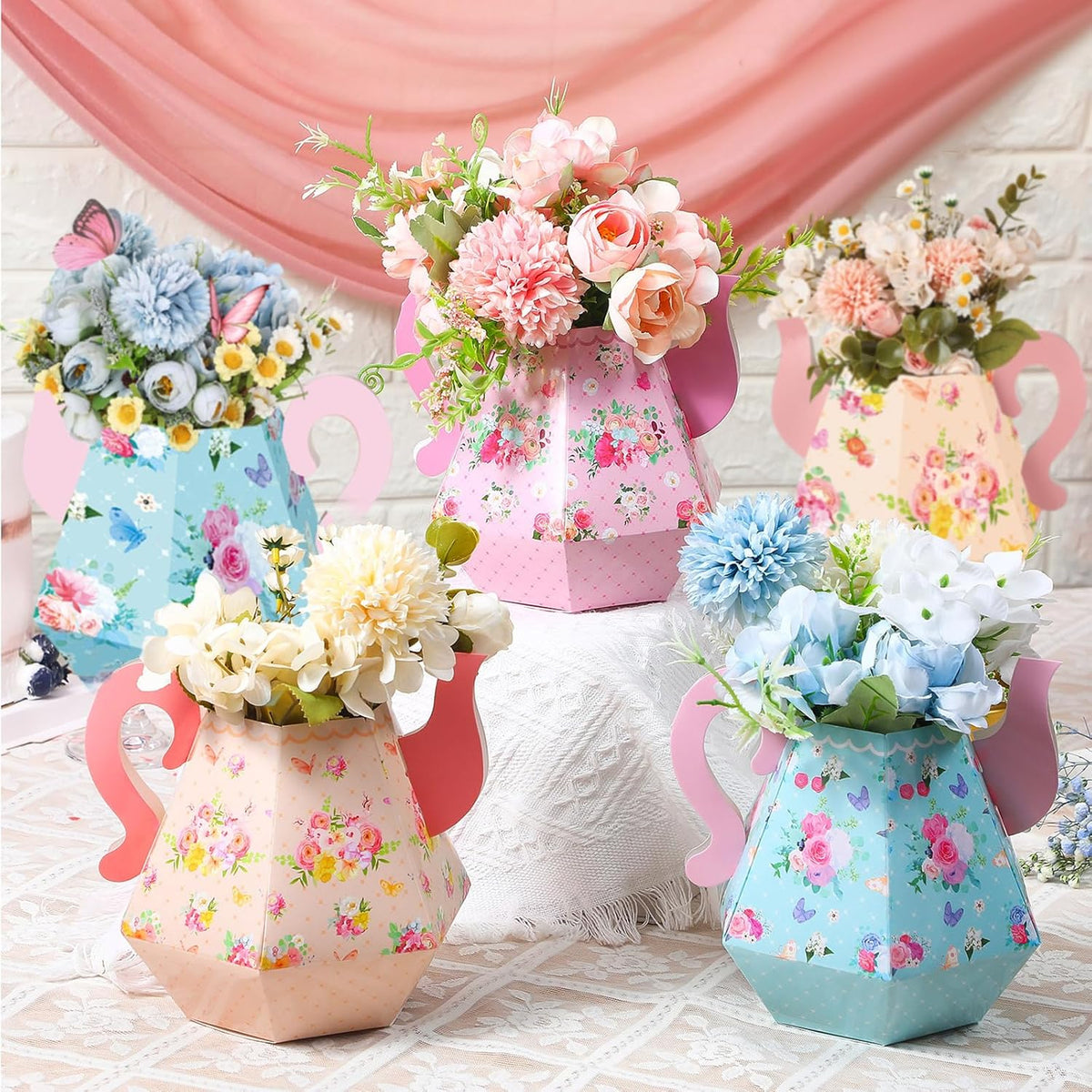 Fulmoon 6 Pcs Tea Party Decoration Flower Box Table Teapot - 9 / Cute