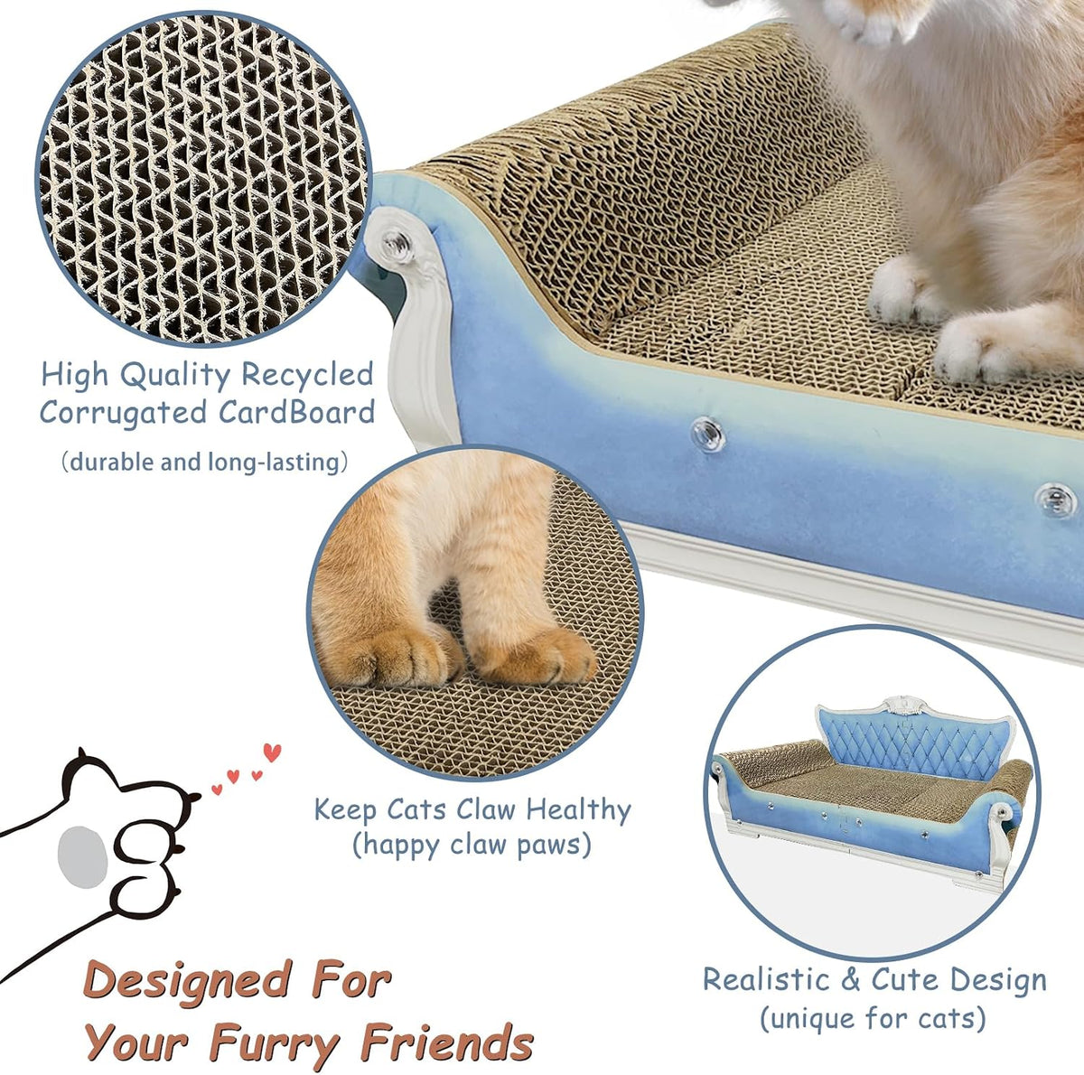 Luxury Cardboard Cat Scratcher Sofa Bed - Blue Sofa - image 2