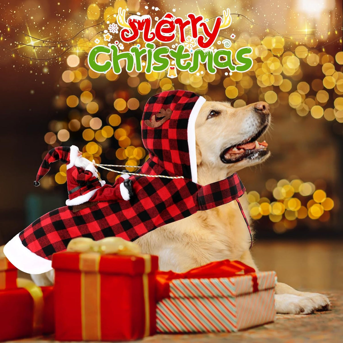 Santa Dog Costume, Dog Christmas Outfit, Riding Pet Costume - Plaid / XXXL(Neck:23.6-29.5'' Chest:27.5-37.4") - image 2