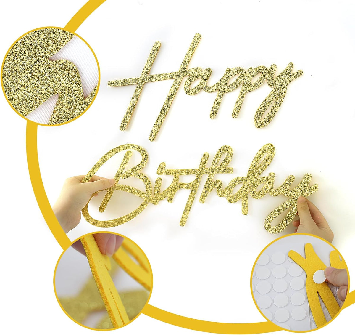 Happy Birthday Sign for Backdrop - Felt / Glitter Gold - image 4