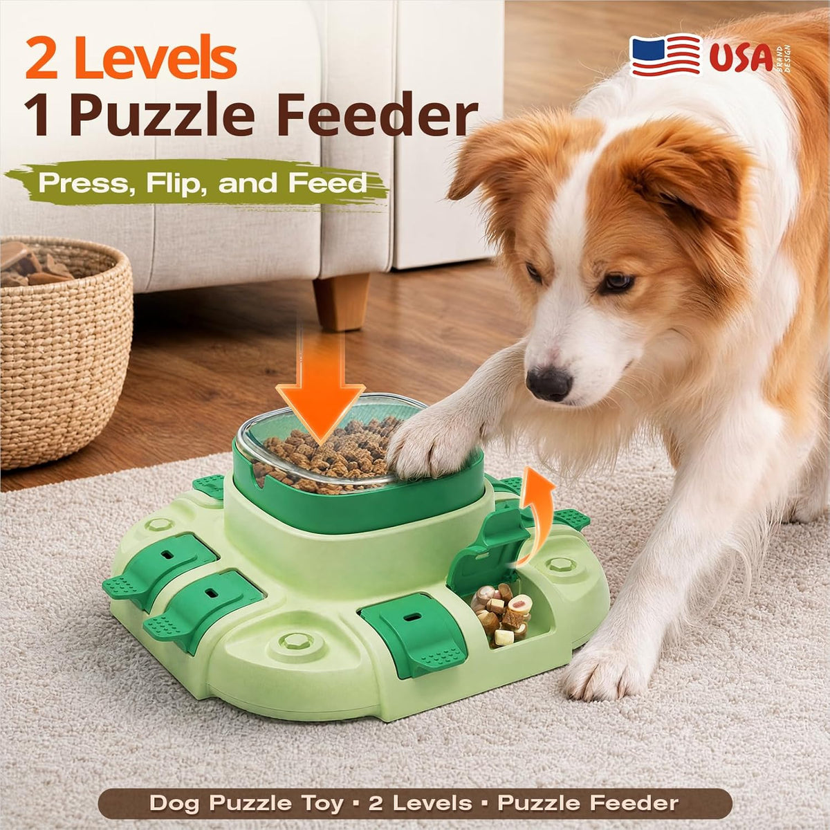 2 Levels Dog Puzzle Toy, Interactive Slow Feeder & Treat Dispenser – Essentials for Dogs - Soft green / Bistro - image 2