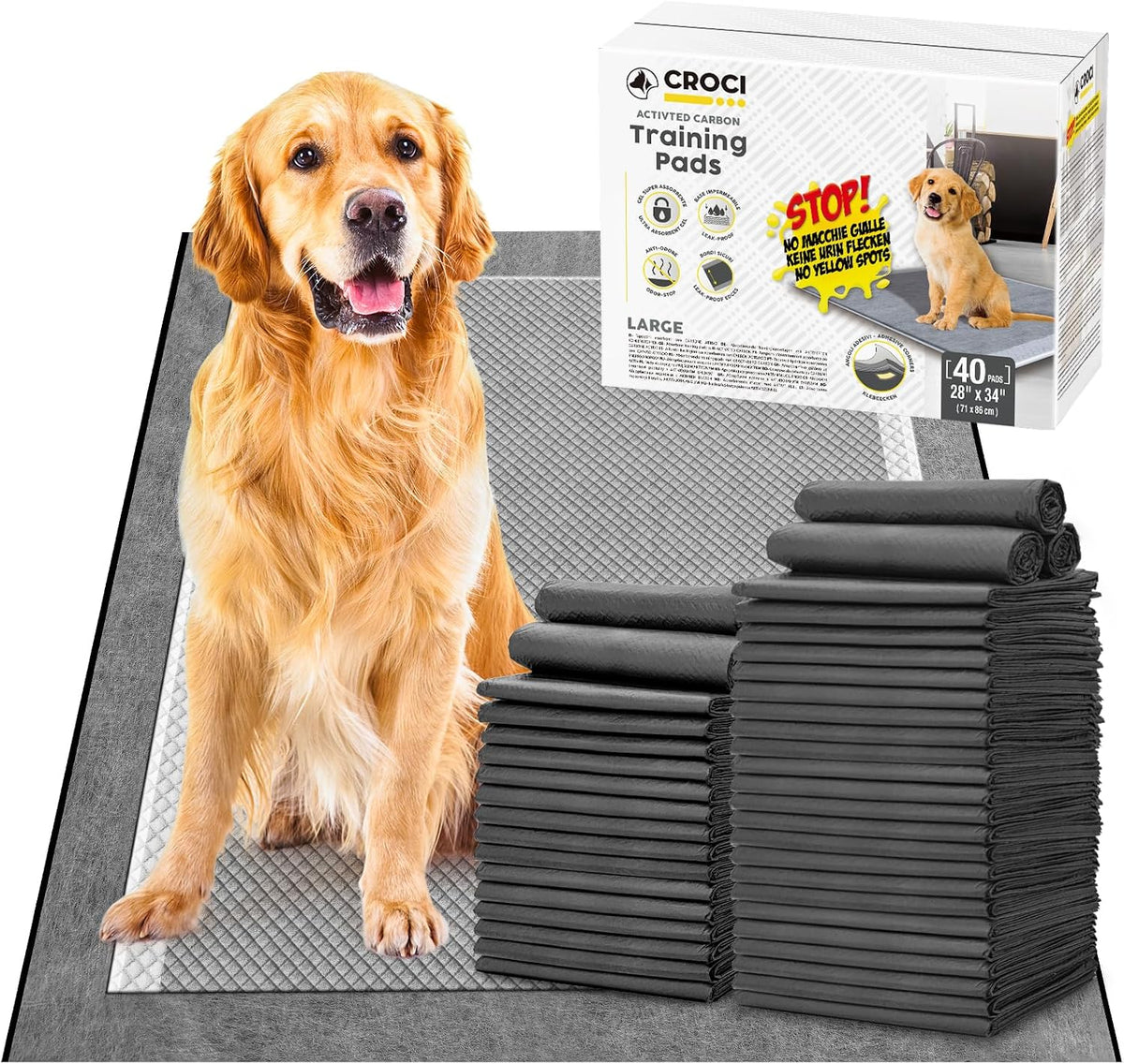 CROCI charcoal pee pads for dogs with six absorbent layers and leak proof border