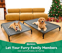 Elevated Dog Bed Raised Outdoor Dog Cot for Medium Dogs, Installation Requires No Tools, Frame with Washable Cooling Breathable Mesh Anti-Slip Feet, Indoor Pet Bed, Grey, 35.4 Inches