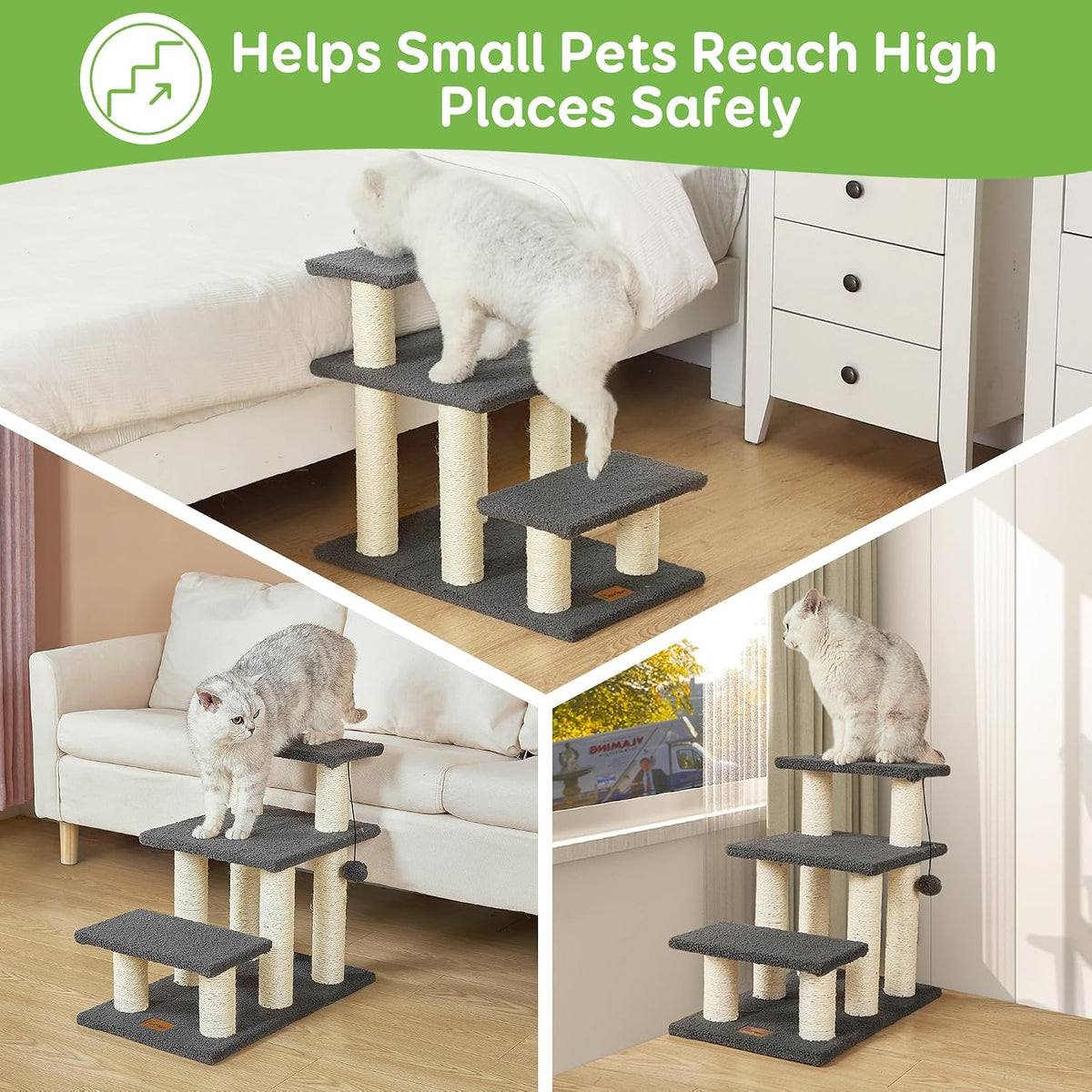 Dog Stairs & Cat Scratching Post Pet Steps for High Beds Couch – Essentials for Cats - 3-Steps - image 3