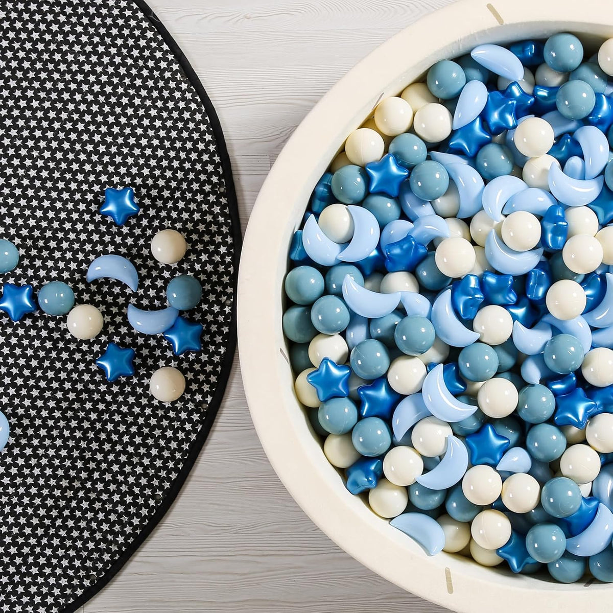 GOGOSO Ball Pit Balls Stars Moon Shapes Plastic Pitballs for Child - 50 balls / Pearl Blue+cream Blue+white - image 4