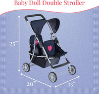 Double Baby Doll Stroller for Twin Dolls - Denim - image 3
