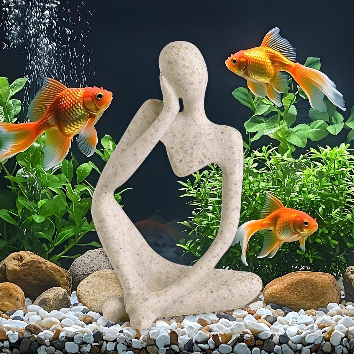 Minimalist Thinker Statue, Fish Tank Decor - Left Thinking