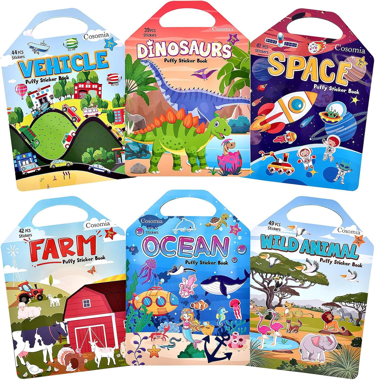 Cosomia 6 reusable puffy sticker books with princess, mermaid and garden themes - view 3