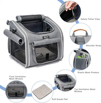 Dog Bike Basket, Expandable Soft-Sided Pet Carrier Backpack with 4 Open Doors, 4 Mesh Windows - Grey-Fits 6-15 Lbs - image 2