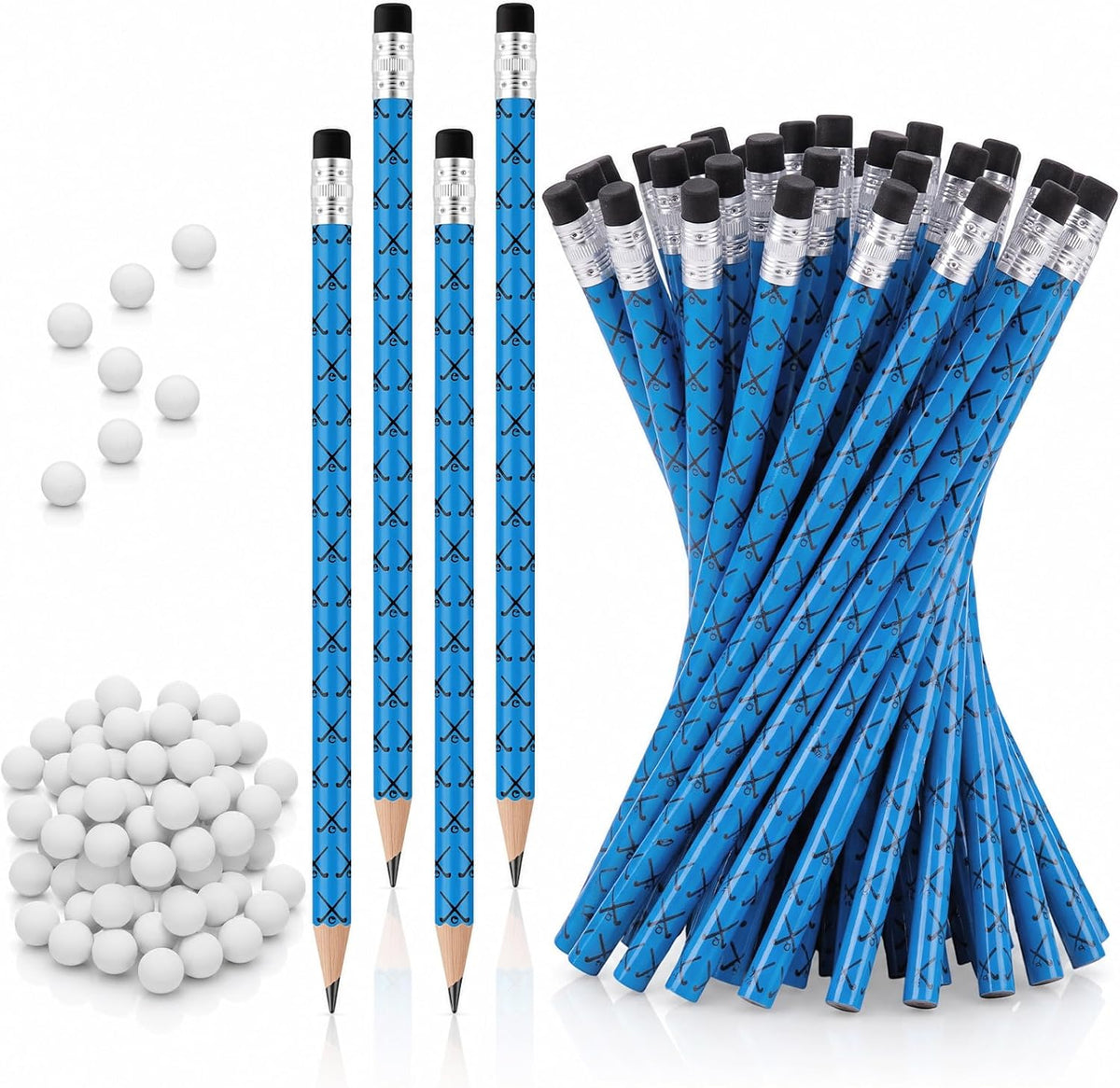 Tinlade 72 Pcs Sports Pencils and Erasers for Boys, Party Favors – Fun for Kids & Family - Street Hockey
