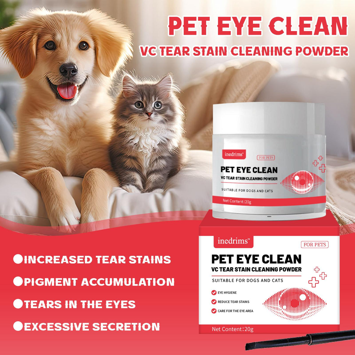 Pet Tear Stain Removal Powder - Natural And Gentle Formula, Eye And Fur Care, Tear Stain Removal And Brightening, An Ess