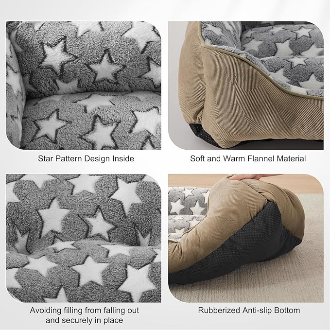 SIWA MARY Large Dog Bed - Rectangle XL, Washable, Non-Slip Bottom, L(35"x25"x9") Brown