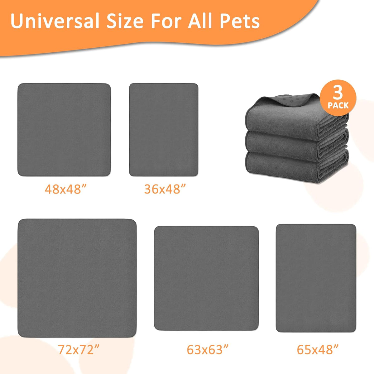 Washable Pee Pads for Dogs, 65'' x 48'', Quick-Dry, Grey - Gray / 72x72 Inch(Pack of 3) - image 3
