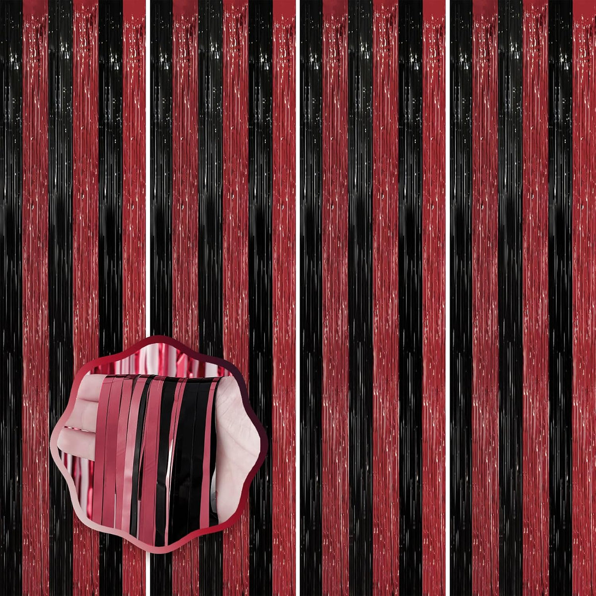 Voircoloria 2 Pack Gold Foil Fringe Backdrop Curtains - Red and Black / 4 - image 2