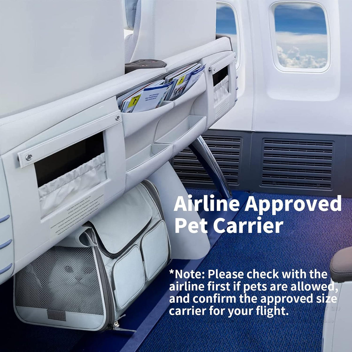 FUKUMARU Cat Carrier, Airline Approved Dog Carrier with Rollable Cover – Essentials for Cats - Ash Grey - image 2