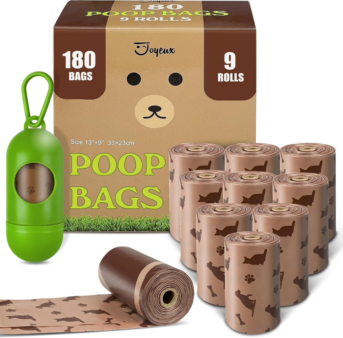 Joyeux 240 Count Ocean Scent Dog Poop Bags Rolls, with Dispenser - 180 Count (Pack of 1) / Brown
