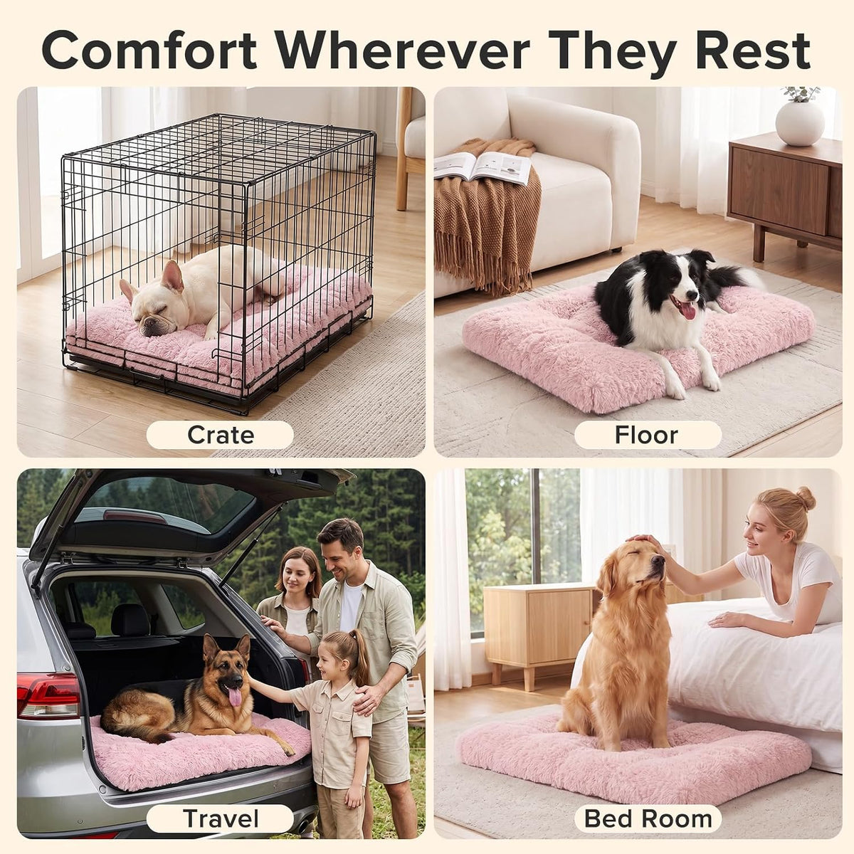 JOEJOY Large Dog Bed Crate Pad - 47.0"L x 29.0"W x 4.0"Th / Pink - image 4