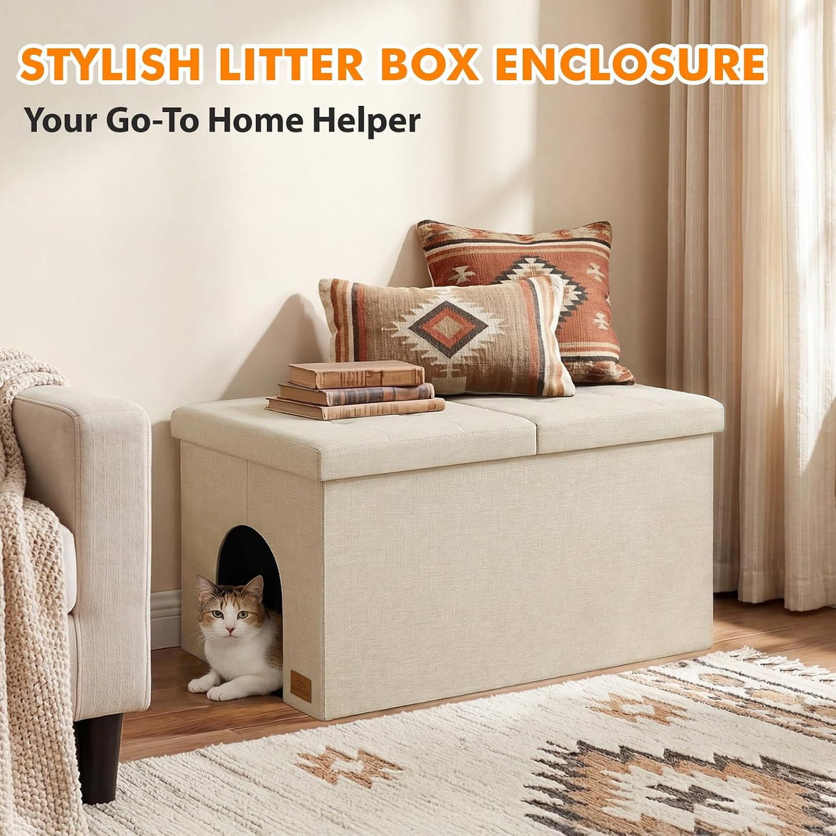 Zerbuger Cat Litter Box Enclosure Furniture for Odor Control – Essentials for Cats - Cream / X-Large - image 4