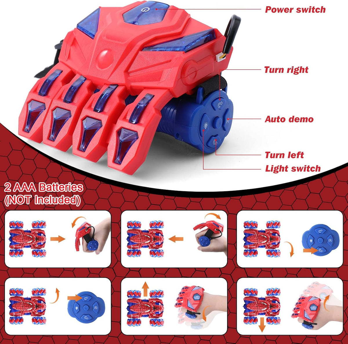 Spider Remote Control Car Headlight Double Sided Off-Road 360° - Red Dual Control - image 4