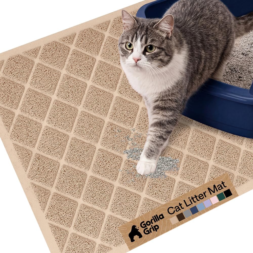 GORILLA GRIP Cat Litter Mat, Coiled Mesh Trapping Mats - Small (24" x 17") / Beige
