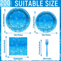 CHUNNIN 200 PCS Gone Fishing Party Plates Napkins Fishing Tableware - Coastal - image 2