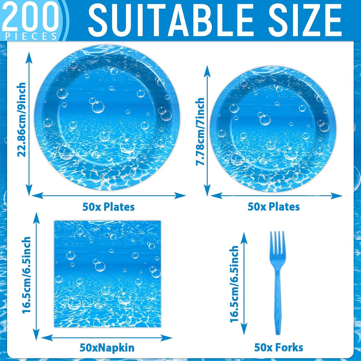 CHUNNIN 200 PCS Gone Fishing Party Plates Napkins Fishing Tableware - Coastal - image 2