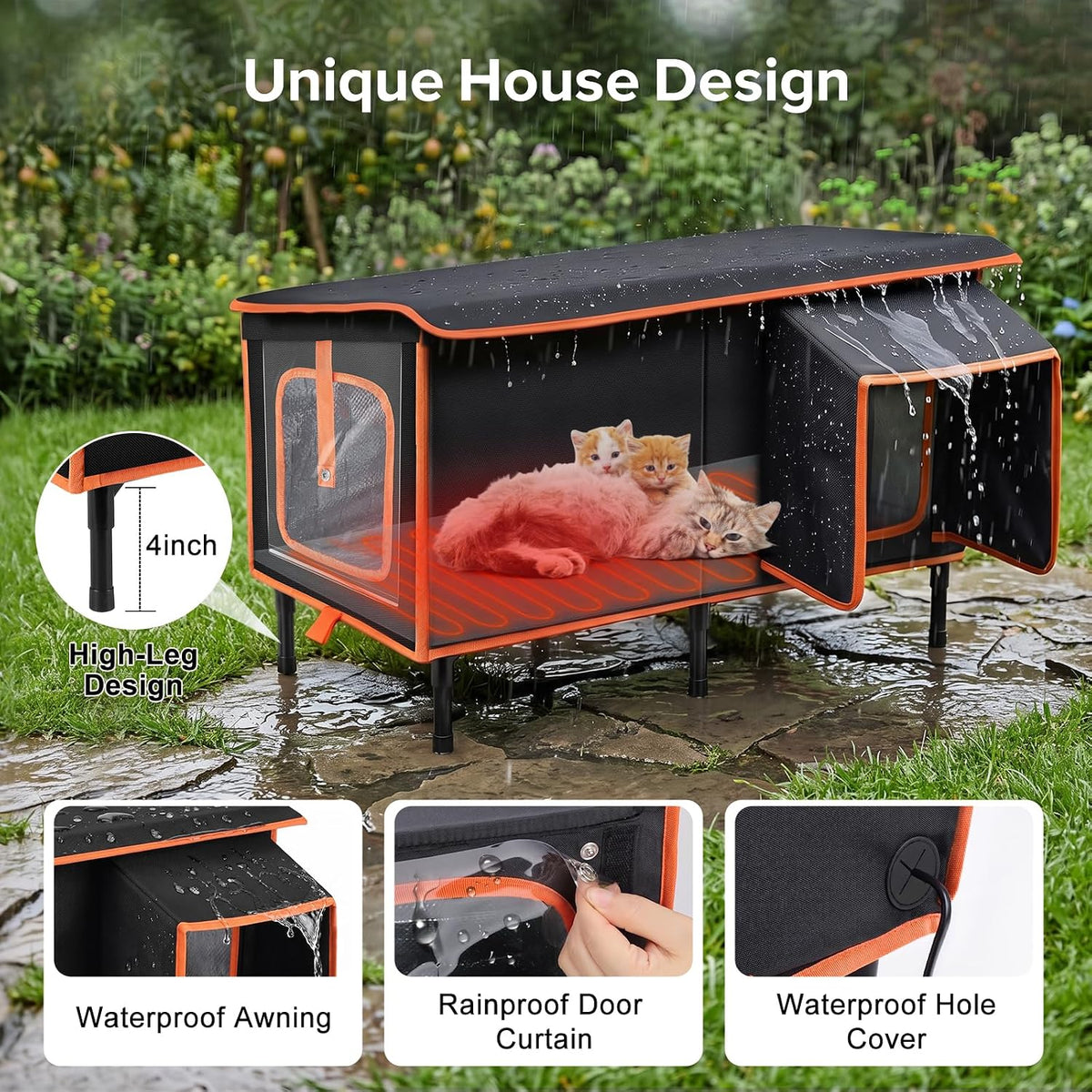 Heated Cat House for Outside in Winter - Black / L (25.7''x13.5''x18'') - image 4