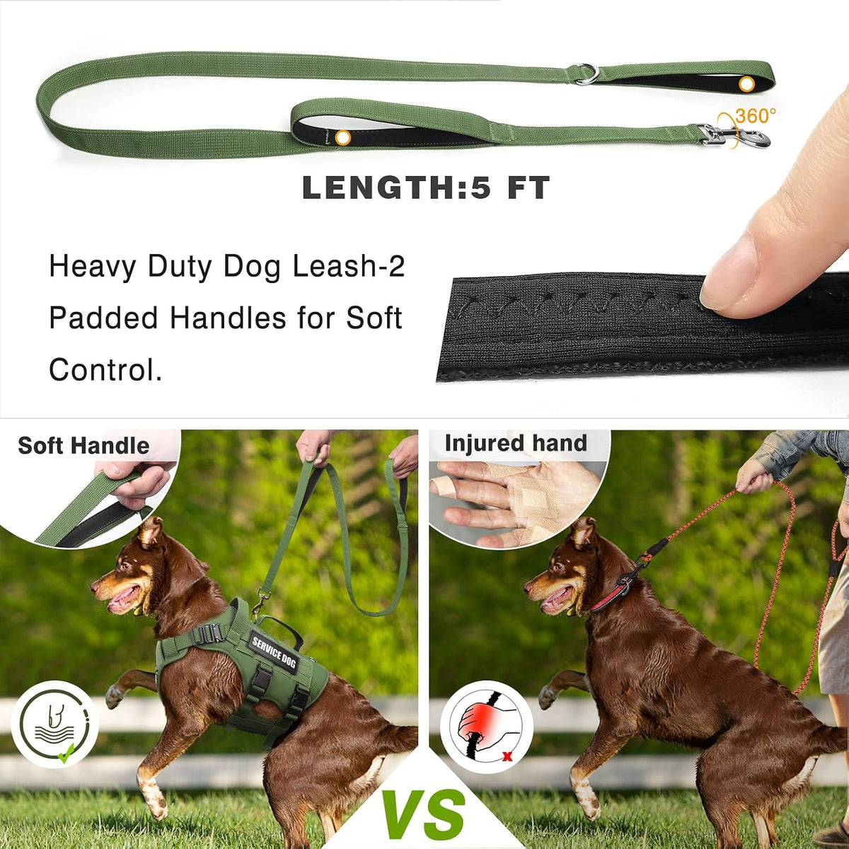 WINSEE Tactical Dog Harness with Dog Leash - Large / Green - image 4