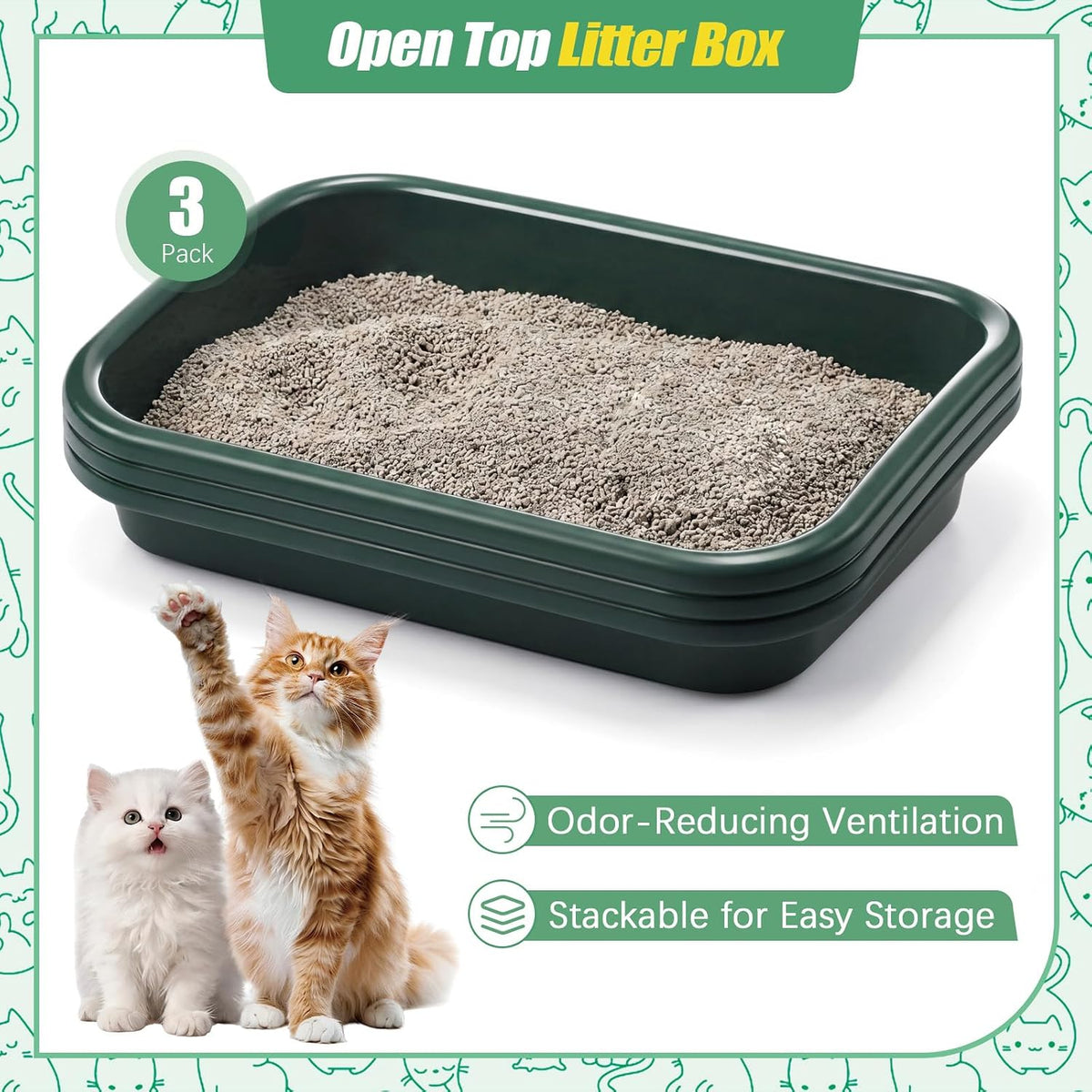 Uiifan 3Pcs Low Entry Cat Litter Box - Dark Green / 17 x 12 x 3.1 - image 3