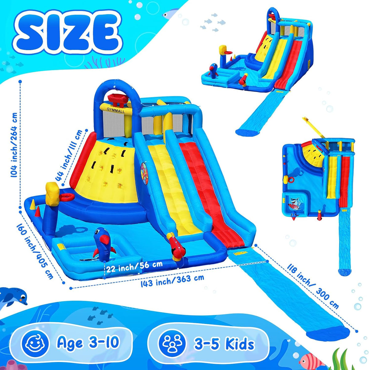 GYMMALL white inflatable bounce house for kids with slide, ball pit and mesh walls - view 8